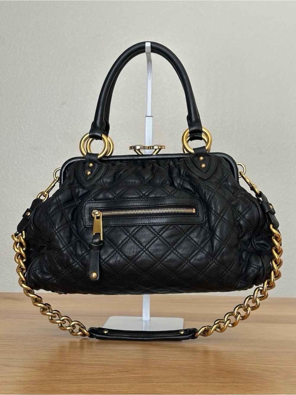 Marc Jacobs Stam Black Quilted Leather Kisslock Chain Shoulder Bag